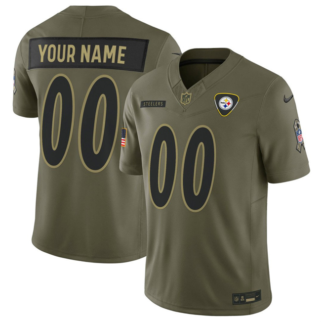 Youth Olive Pittsburgh Steelers Active Player Custom 2025 F.U.S.E. Salute to Service Limited Stitched Football Jersey